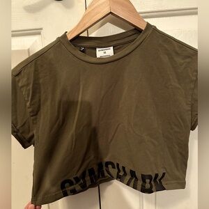 Olive green gym shark crop top